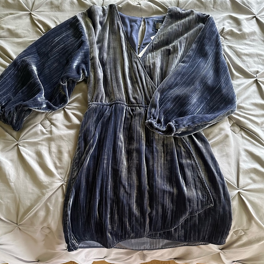 Anthropologie Navy Velvet Wrap Dress